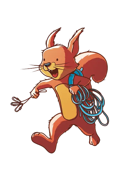 Mascotte écureuil en tyrolienne